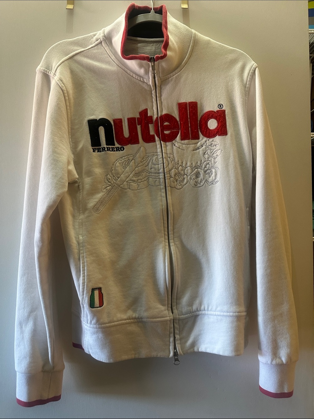 Nutella White Zip-Up Track Jacket with Red Logo